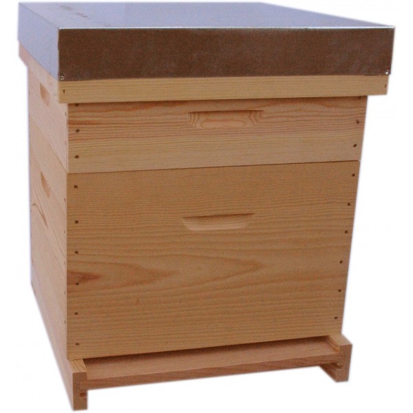 Ruche en bois Dadant 10 cadres avec Plancher BOIS et toit en bois et métal